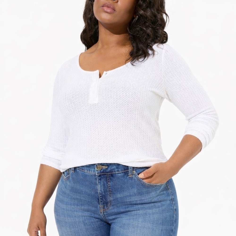Torrid 2X Waffle knit Snap Henley Long Sleeve Tee Bright White thermal